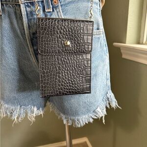 Faux Crocodile Embossed Black Crossbody Bag Crossbody
